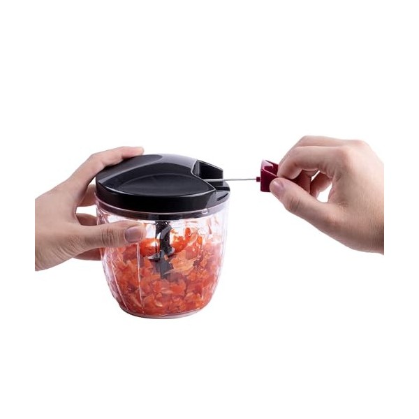 JATA Home HMAQ4506 Hachoir manuel avec corde pour tous types daliments, 4 hauteurs de coupe, lame en acier inoxydable, capac