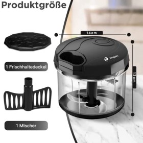 Hachoir Manuel 1000ml, Haute-Capacity Hachoir, Coupe Oignon Manuel Acier Inoxydable 3 Lames, 1 Mélangeur et 1 Couvercle Frais