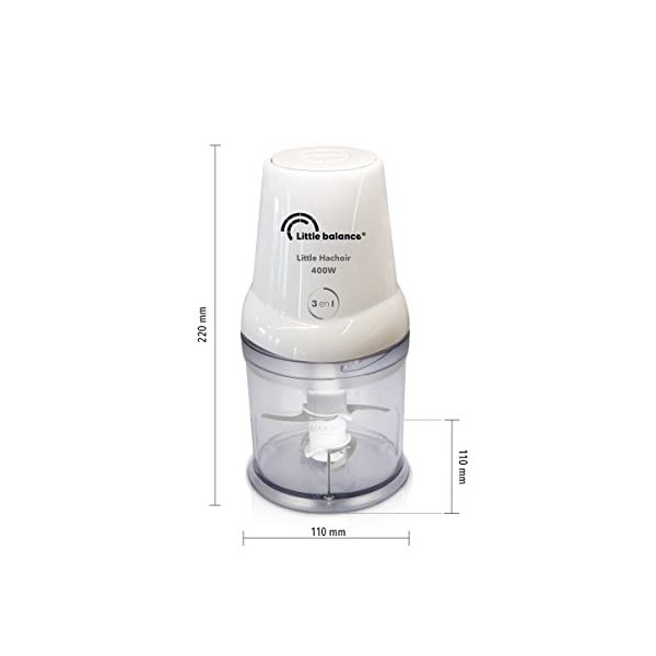 LITTLE BALANCE 8586 Little Hachoir, Hachoir électrique, Mini mixeur, Bol 500 ml, 4 lames inox, 400 W, Blanc