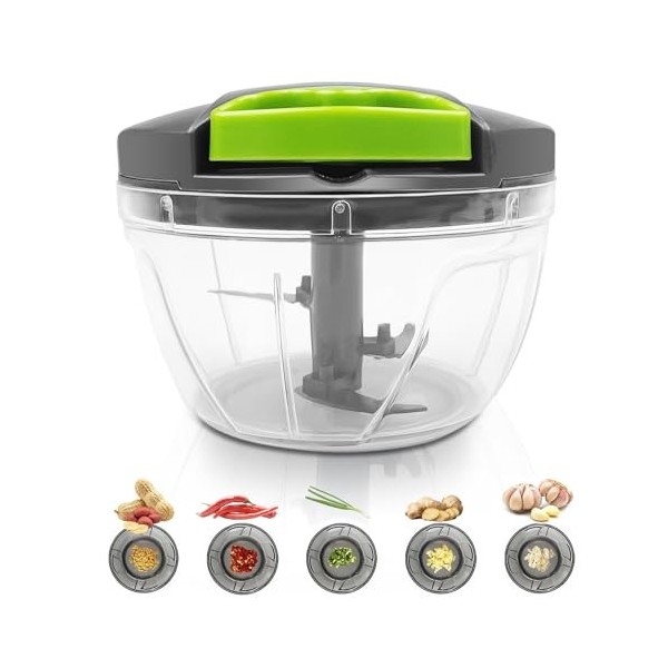 Dunkwckore 520 ml Mini Hachoir Manuel, Coupe Oignon Manuel avec 3 Lames en Acier Inoxydable, Mixeur Manuel, Hachoir Oignon, H