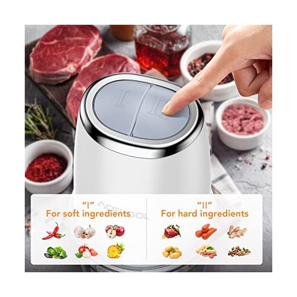 Hachoir électrique Mini Mixeur de cuisine 2 vitesses 600ML 300 W et bol en Verre et 4 lames en Inox hachoir à viande oignons 