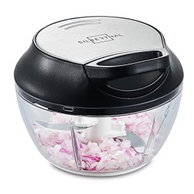 SILBERTHAL Mini Hachoir Manuel En Inox - 5 secondes - Avec Couvercle Et Racloir - Mixeur Coupe Oignons, Ail, Herbes