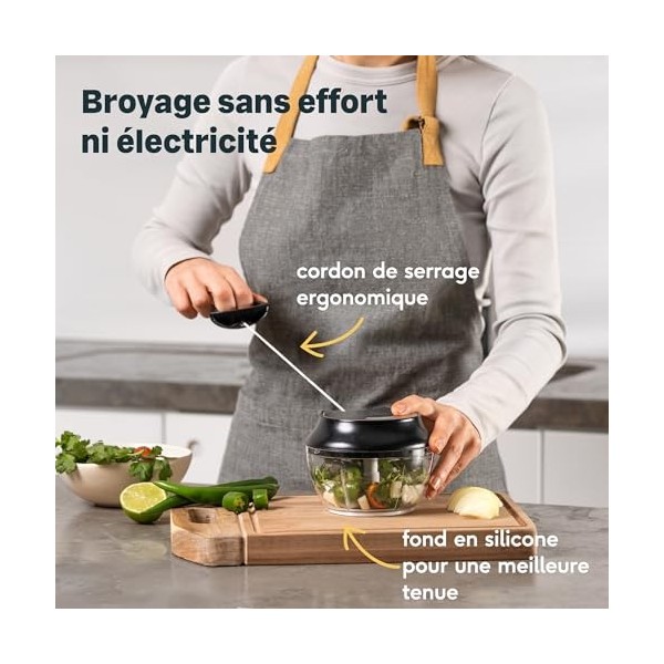 SILBERTHAL Mini Hachoir Manuel En Inox - 5 secondes - Avec Couvercle Et Racloir - Mixeur Coupe Oignons, Ail, Herbes