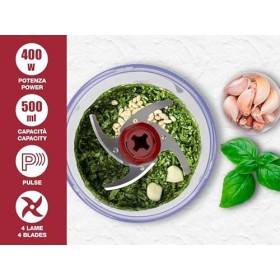 BEPER P102ROB010 Robot de cuisine à deux lames, 400W, Récipient en plastique de 500 ml, Lames en acier inoxydable pour un hac