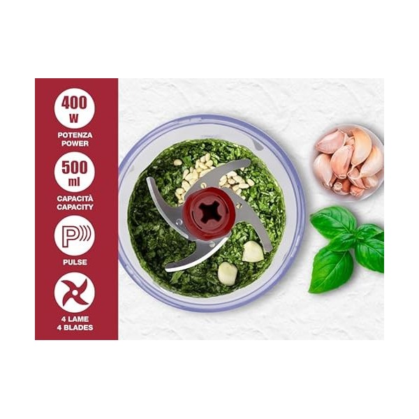 BEPER P102ROB010 Robot de cuisine à deux lames, 400W, Récipient en plastique de 500 ml, Lames en acier inoxydable pour un hac