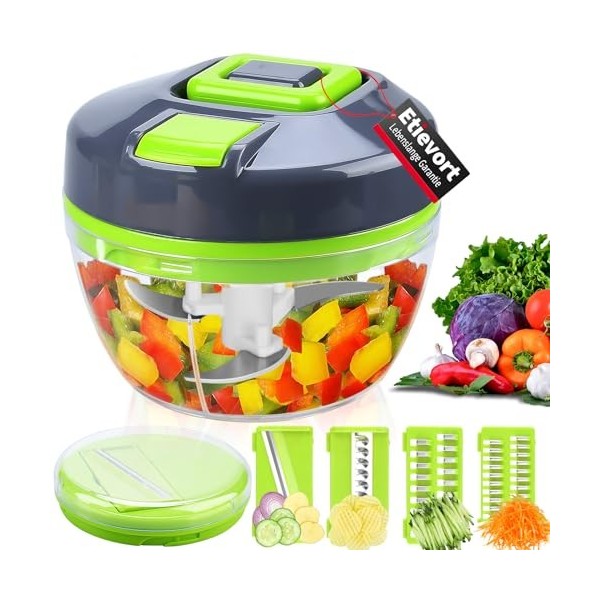 Etievort Hachoir Manuel 550ml, Mini Hachoir Manuel, Mixeur Manuel avec 4 Lames Réglable, Coupe Oignon Manuel, Hachoir Oignon 
