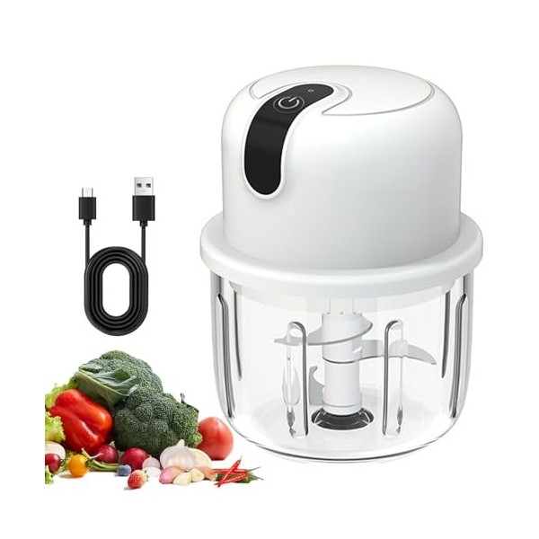 Mini Hachoir Électrique 350ml, Petit Mixeur Electrique Rechargeable USB Hachoir Oignon Mini Hachoir, Mini Robot de Cuisine Po