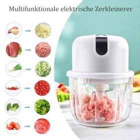 Mini Hachoir Électrique 350ml, Petit Mixeur Electrique Rechargeable USB Hachoir Oignon Mini Hachoir, Mini Robot de Cuisine Po