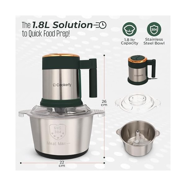 Cookerfy Hachoir alimentaire avec poignée ergonomique – Mini hachoir durable avec 2 niveaux de hachage – Mini hachoir petit r