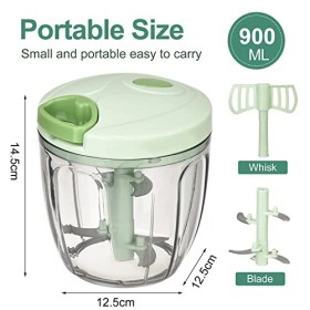 Mini Hachoir Manuel,Hachoir À Oignons Avec 3 Lames Acier Inoxydable,Hachoir À Légumes Avec Mixeur Manuel,Coupe Multifonctions