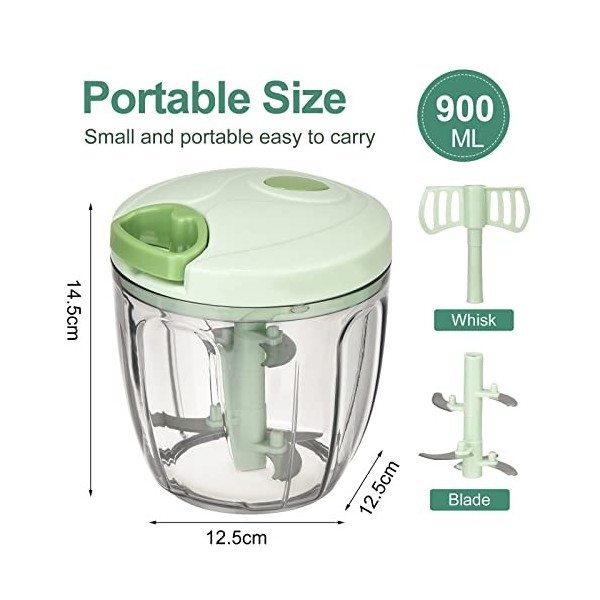 Mini Hachoir Manuel,Hachoir À Oignons Avec 3 Lames Acier Inoxydable,Hachoir À Légumes Avec Mixeur Manuel,Coupe Multifonctions