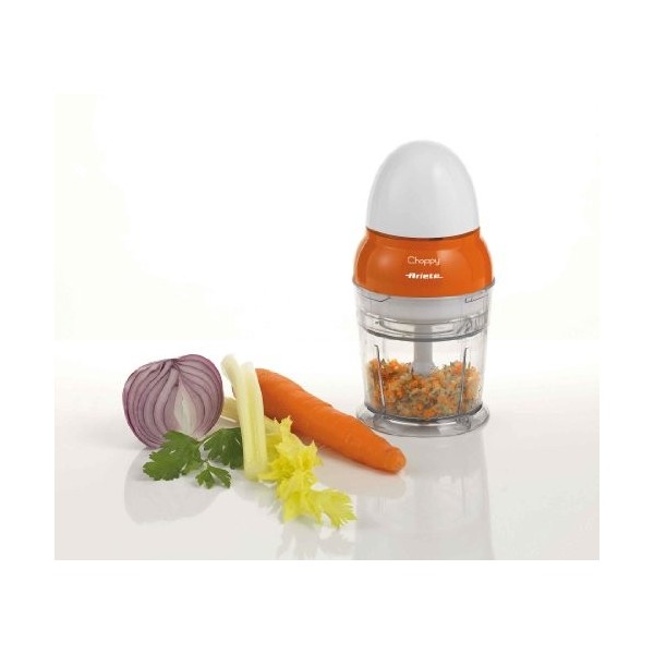 Ariete 1836 Choppy, hachoir, 160 W, capacité 250 ml, lames en acier inoxydable, fonction pulsée, orange, 10,5 x 10,5 x 20 cm