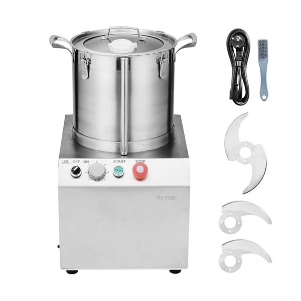 VEVOR Robot Culinaire et Hachoir à Légumes 15 L, Robot Multifonction en Acier Inoxydable de Qualité Alimentaire, avec 2 Lames