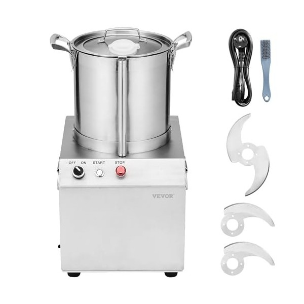 VEVOR Robot Culinaire et Hachoir à Légumes 10 L, Robot Multifonction en Acier Inoxydable de Qualité Alimentaire, avec 2 Lames
