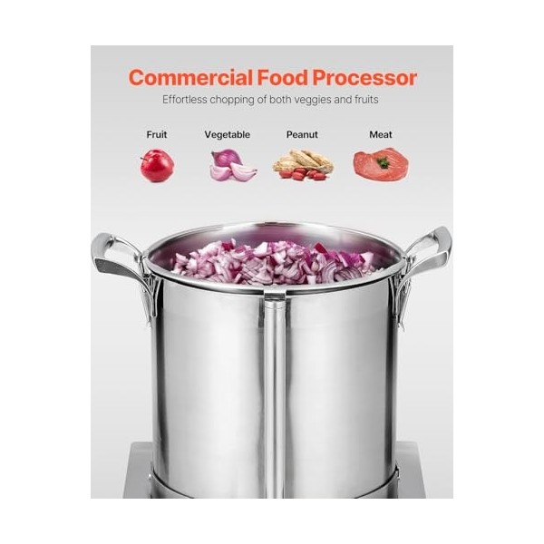 VEVOR Robot Culinaire et Hachoir à Légumes 10 L, Robot Multifonction en Acier Inoxydable de Qualité Alimentaire, avec 2 Lames