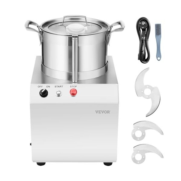 VEVOR Robot Culinaire et Hachoir à Légumes 6 L, Robot Multifonction en Acier Inoxydable de Qualité Alimentaire, avec 2 Lames 