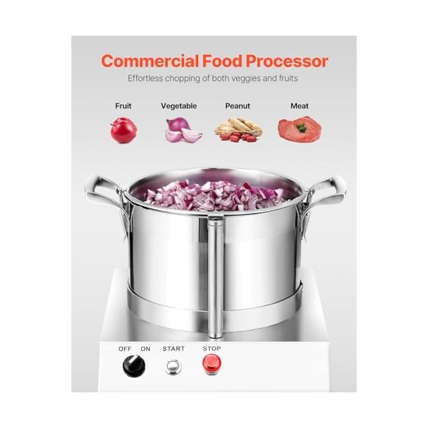 VEVOR Robot Culinaire et Hachoir à Légumes 6 L, Robot Multifonction en Acier Inoxydable de Qualité Alimentaire, avec 2 Lames 