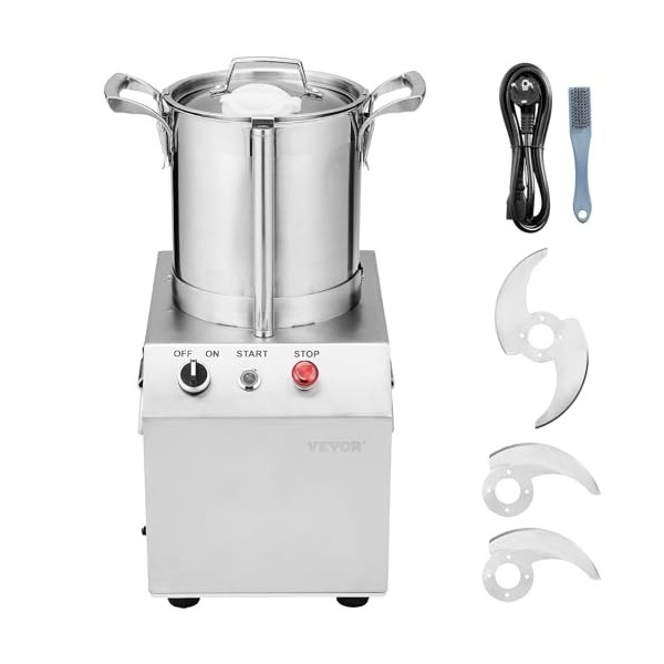 VEVOR Robot Culinaire et Hachoir à Légumes 4 L, Robot Multifonction en Acier Inoxydable de Qualité Alimentaire, avec 2 Lames 