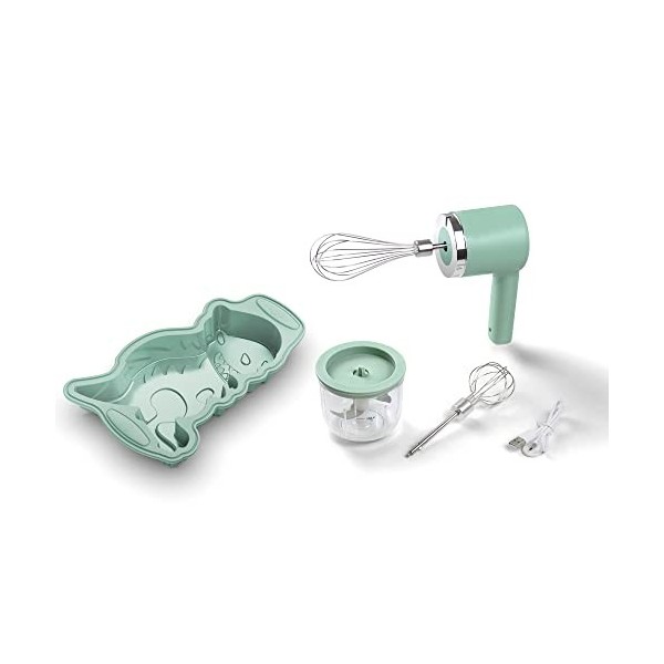 JATA HSET1234 Mixeur pour enfants sans fil et rechargeable Chef Bosquet, 5 vitesses, avec hachoir de 300 ml, avec moule en si