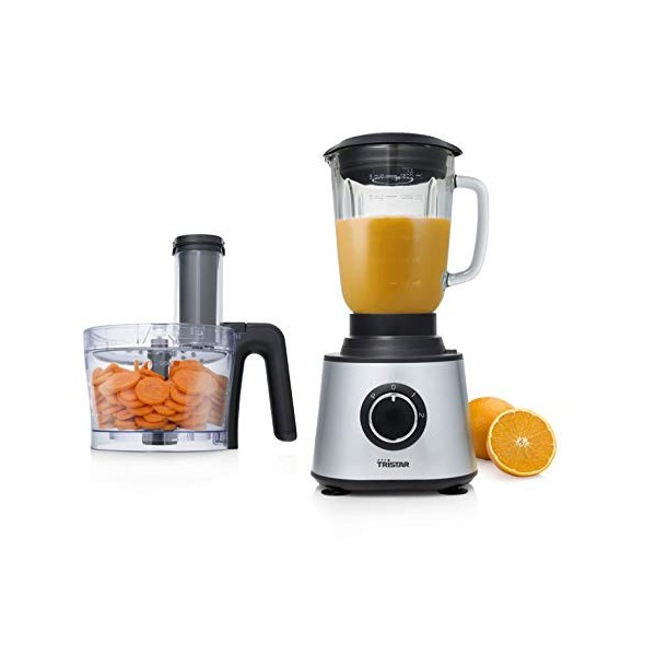 Robot de Cuisine Multifonction MX-4823 Tristar, Bol Hachoir 1, 5L, Lame pour Couper Finement et Râper, Blender 1, 5L
