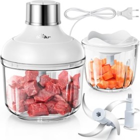 Bear 0,6l + 2L Hachoir Electrique Bol Préparation, Hachoir Multifonction 2 Vitesses, 4 Lames Acier Inoxydable, avec récipient