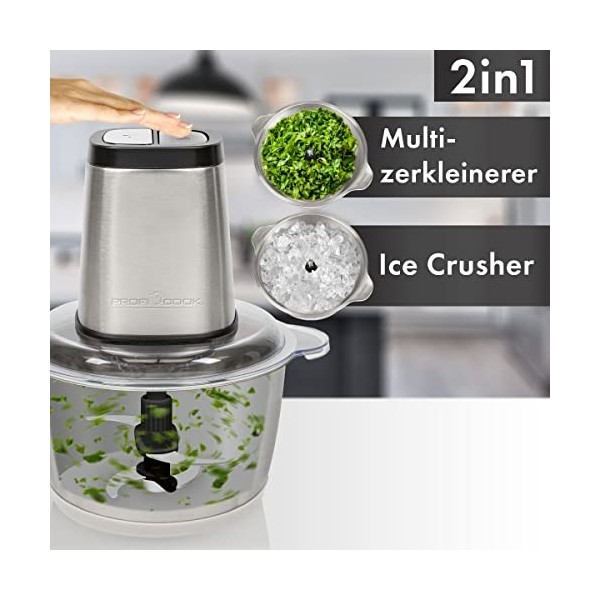 ProfiCook® Mini-hachoir | électrique | fonction Ice Crush incluse | coupe-légumes | récipient en acier inoxydable de 1,7L | m