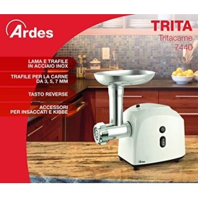 Ardes ar7440 Hachoir électrique Lame à étoile en acier inoxydable, moteur avec fonction Reverse, accessoires pour saucisses e