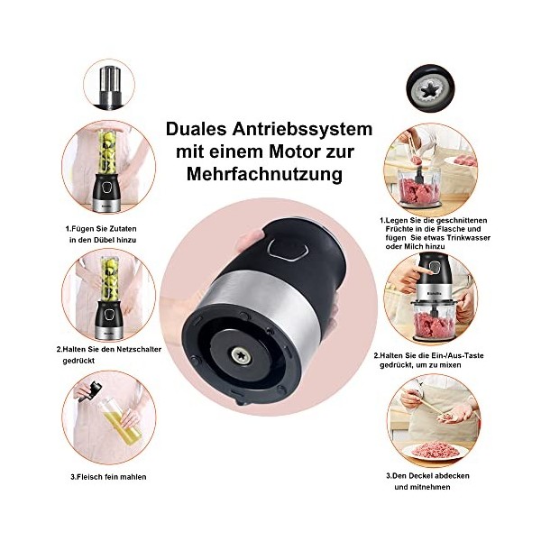500W Portable Personal Blender Mixer Robot Culinaire Avec Chopper Bowl 600ml Juicer Bouteille Hachoir À Viande 100Ml meulage