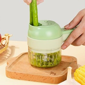 Jeanoko 4 en 1 Coupe-légumes électrique Mini 200ml USB Charge Robot Culinaire sans Fil Hachoir à Ail électrique avec Brosse