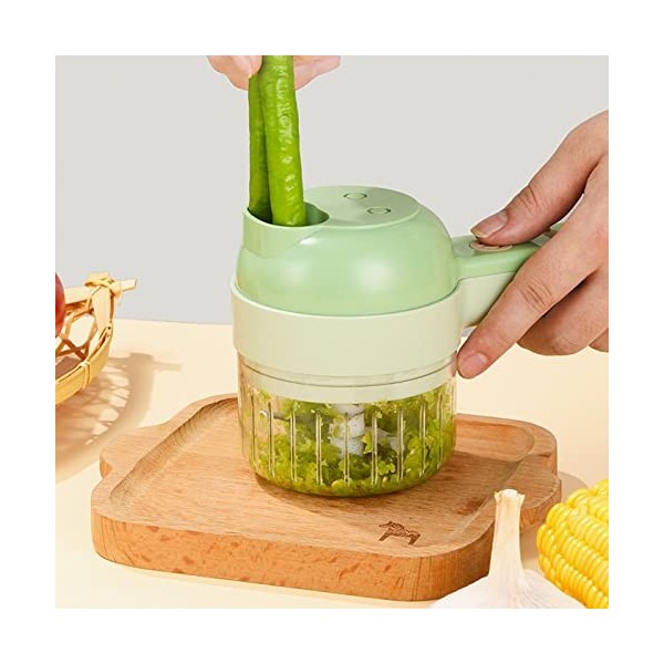 Jeanoko 4 en 1 Coupe-légumes électrique Mini 200ml USB Charge Robot Culinaire sans Fil Hachoir à Ail électrique avec Brosse