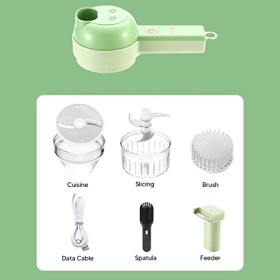 Jeanoko 4 en 1 Coupe-légumes électrique Mini 200ml USB Charge Robot Culinaire sans Fil Hachoir à Ail électrique avec Brosse