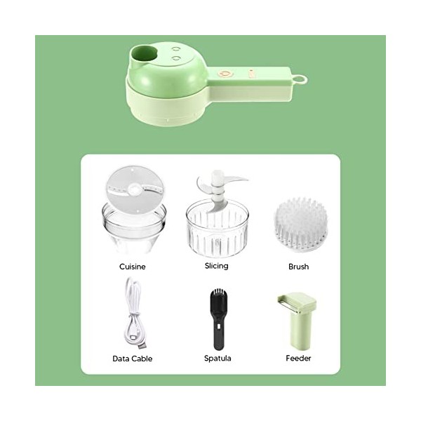 Jeanoko 4 en 1 Coupe-légumes électrique Mini 200ml USB Charge Robot Culinaire sans Fil Hachoir à Ail électrique avec Brosse
