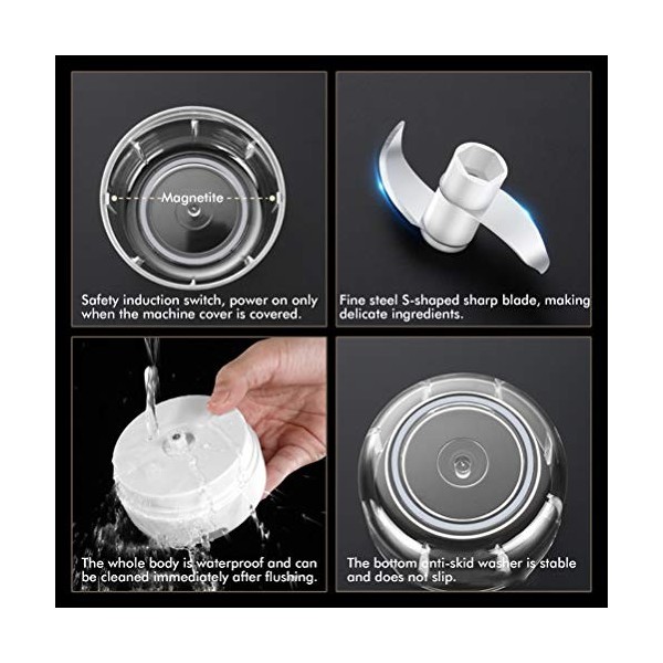 T.Y.G.F Mini Hachoir Électrique, 250ML Électrique Robot Culinaire Portable avec 3 Lames Tranchantes Hachoir Alimentaire Proce