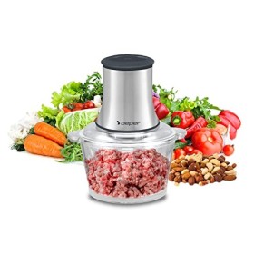 BEPER P102ROB001 Hachoir en verre, récipient en verre, corps Abs, double paire de lames en acier, 2 vitesses, base antidérapa