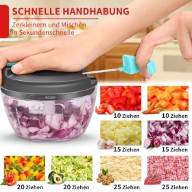 Lutranstra Hachoir Manuel 550ml, Mini Hachoir, Coupe Oignon Manuel Acier Inoxydable 3 Lames, Mixeur Manuel, Hachoir Legume po