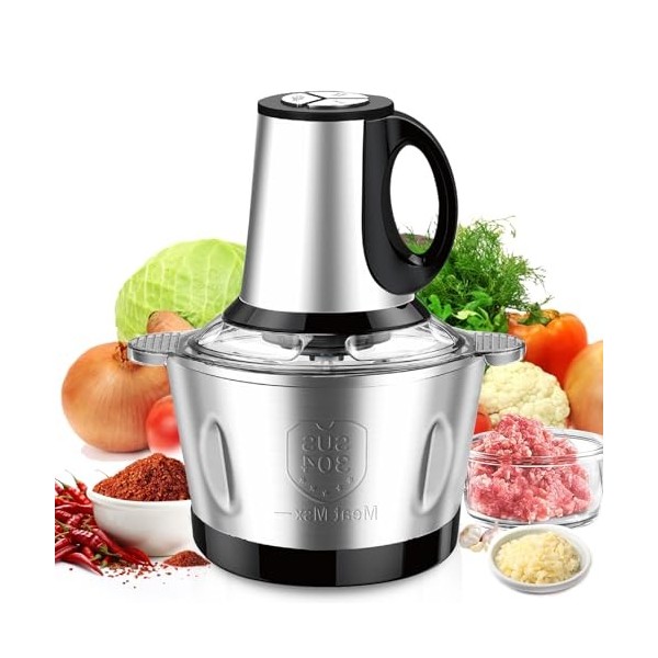 600W Hachoir Électrique, Bol en Acier Inoxydable 2L, Robot Culinaire électrique 3 Vitesses Pour La Cuisine, Nourriture Pour B