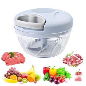 Fousenuk Mini Hachoir Manuel Cuisine, 500 ml Coupe Oignon Manuel avec Cordon de Tirage, Mixeur Manuel avec 3 Lames en Acier I