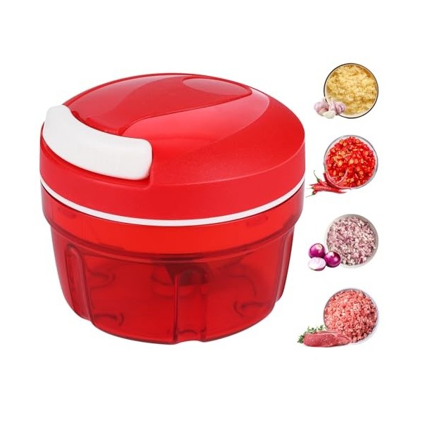 Hachoir Manuel, Coupe Oignon Manuel 300 ml avec Lames en Acier Inoxydable, Hachoir à Ail, Robot Culinaire pour Piment/Oignons