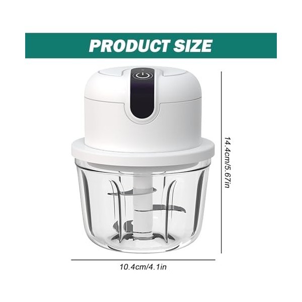 Mini hachoir Electrique,300 ml Hachoir A Ail Electrique,Hachoir Electrique Rechargeable USB,Matériau En Verre,Coupe-légumes E