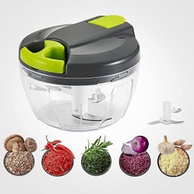 FiveShops Hachoir Manuel Multi-Hachoir Manuel avec 3 Lames en Acier Inoxydable Cordon de tirage de 520 ML pour Couper Les lég