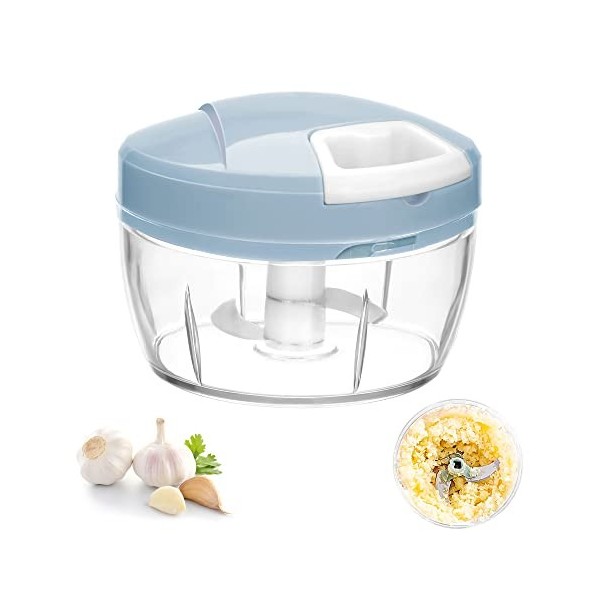 Hachoir Manuel Mini Garlic Chopper Multifonctions Oignon Chopper 200ML Mixeur Manuel pour Noix Légumes Herbes Ail Garlic Oign