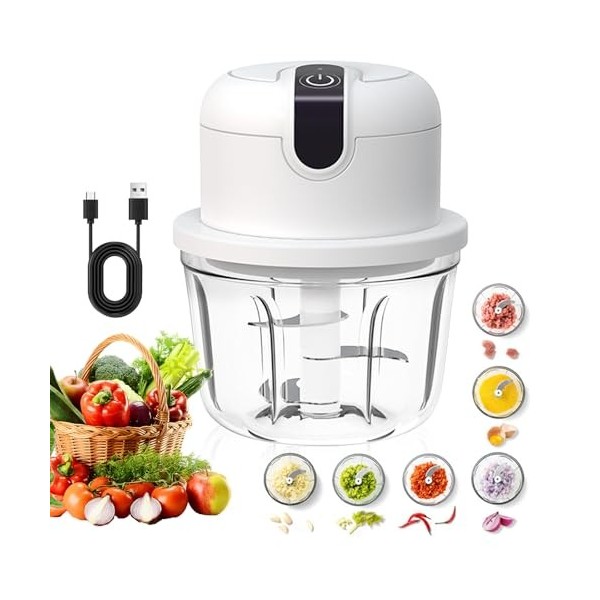 YdseozOA Hachoir de cuisine électrique, hachoir à oignons, 350 ml, charge USB, sans fil, adapté pour oignons, fruits, noix, v