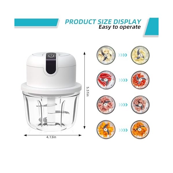 YdseozOA Hachoir de cuisine électrique, hachoir à oignons, 350 ml, charge USB, sans fil, adapté pour oignons, fruits, noix, v