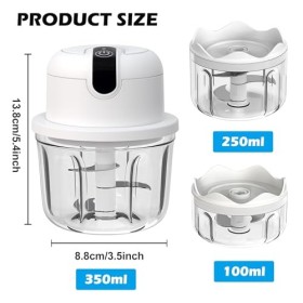 Mini hachoir Electrique,350 ml Hachoir Electrique Rechargeable USB,Hachoir A Ail Electrique,Trois Tasses,Coupe-légumes Electr