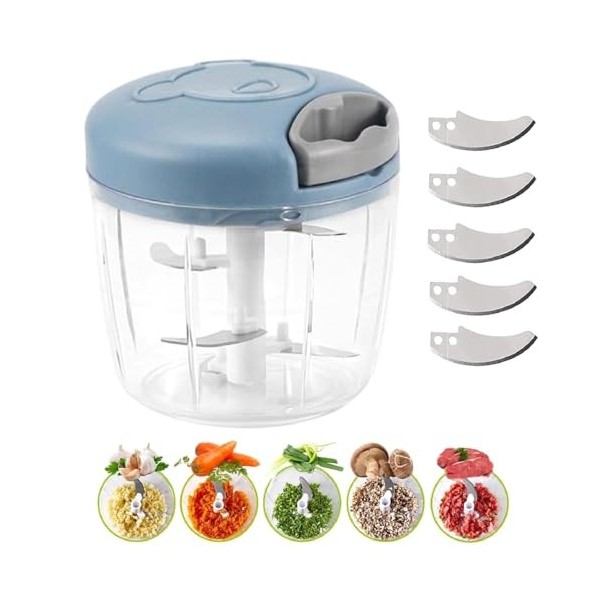Hachoir Manuel Cuisine,Coupe Oignon Manuel,Coupe Ail 520 ml Mixeur Manuel avec Acier Inoxydable 5 Lames,Multi-Hachoir pour Lé