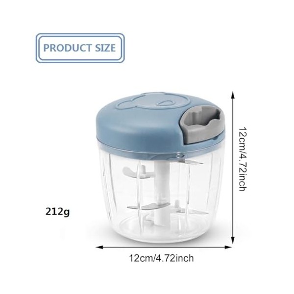 Hachoir Manuel Cuisine,Coupe Oignon Manuel,Coupe Ail 520 ml Mixeur Manuel avec Acier Inoxydable 5 Lames,Multi-Hachoir pour Lé