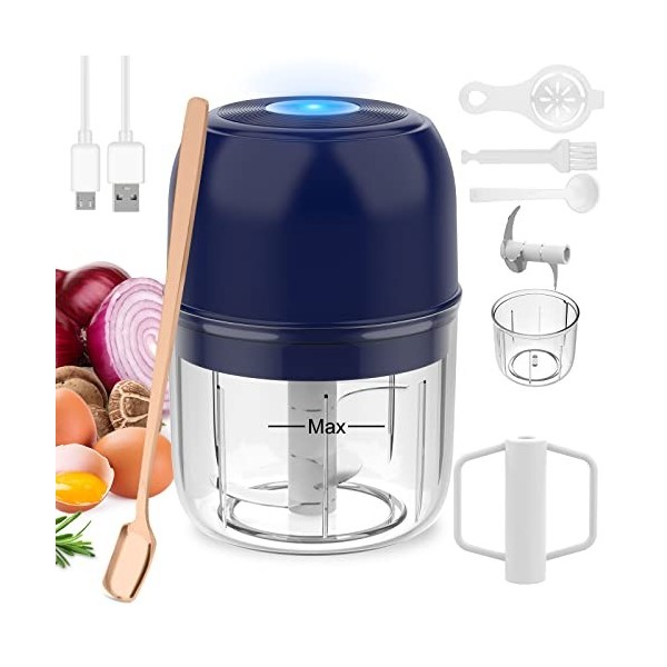 BlumWay Mini hachoir électrique 2 en 1 pour ail, batteur à œufs, hachoir à nourriture, hachoir sans fil plus puissant, mélang