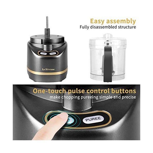 La Rêveuse Hachoir électrique avec bol de préparation de 450 ml, pour hacher, hacher, broyer, mélanger, réduire en purée Dar