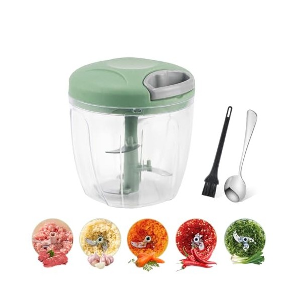 Hachoir Manuel 900 ml, Hachoir Oignon Avec 4 Lames En Acier Inoxydable, 1 cuillère 1 brosse de nettoyage, Hachoir Oignon Manu