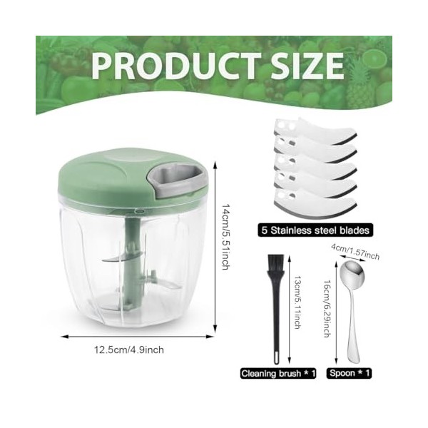 Hachoir Manuel 900 ml, Hachoir Oignon Avec 4 Lames En Acier Inoxydable, 1 cuillère 1 brosse de nettoyage, Hachoir Oignon Manu